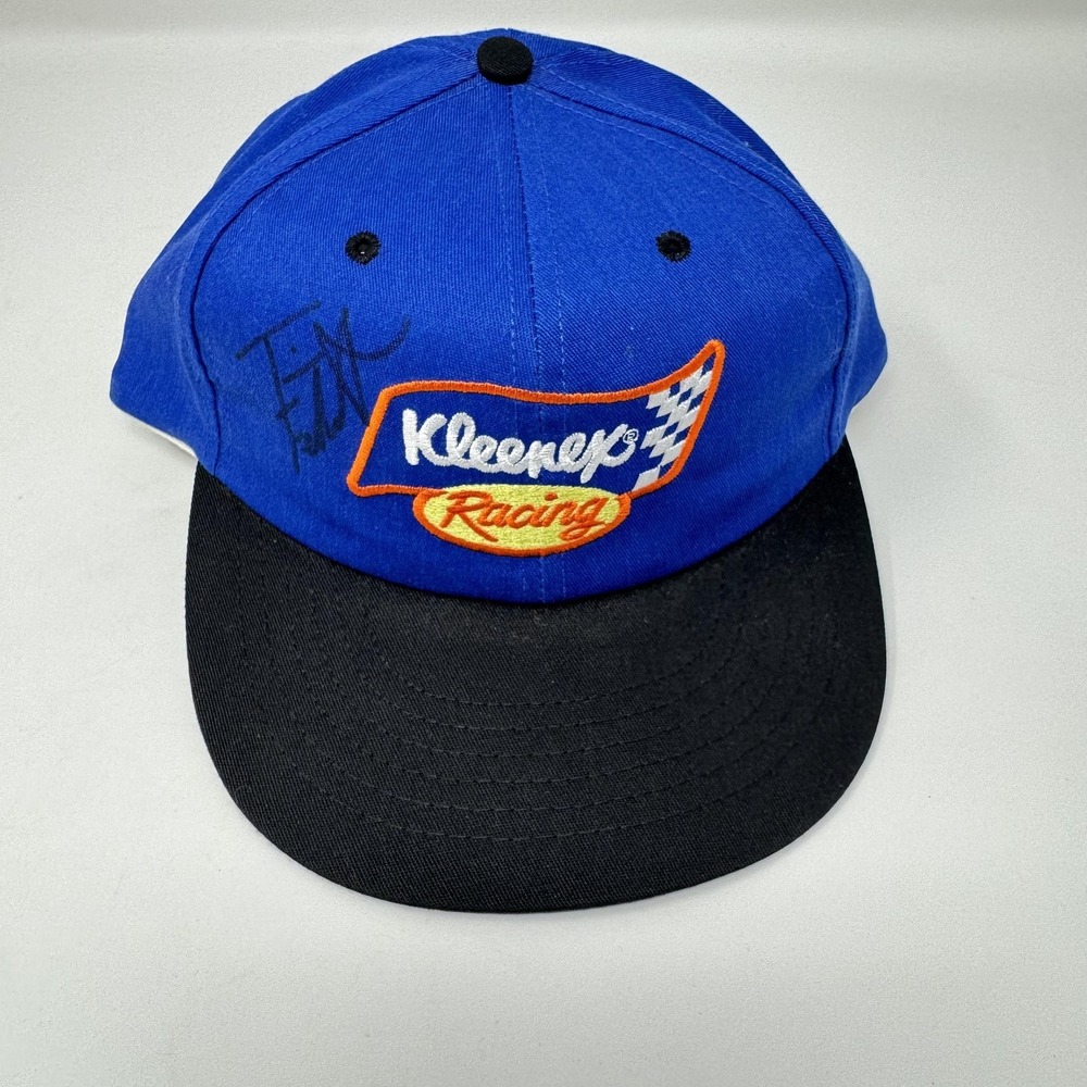 Vtg Kleenex Racing Hat Cap Snap Back Mens Blue‎ Black NASCAR Racing 90s Signed